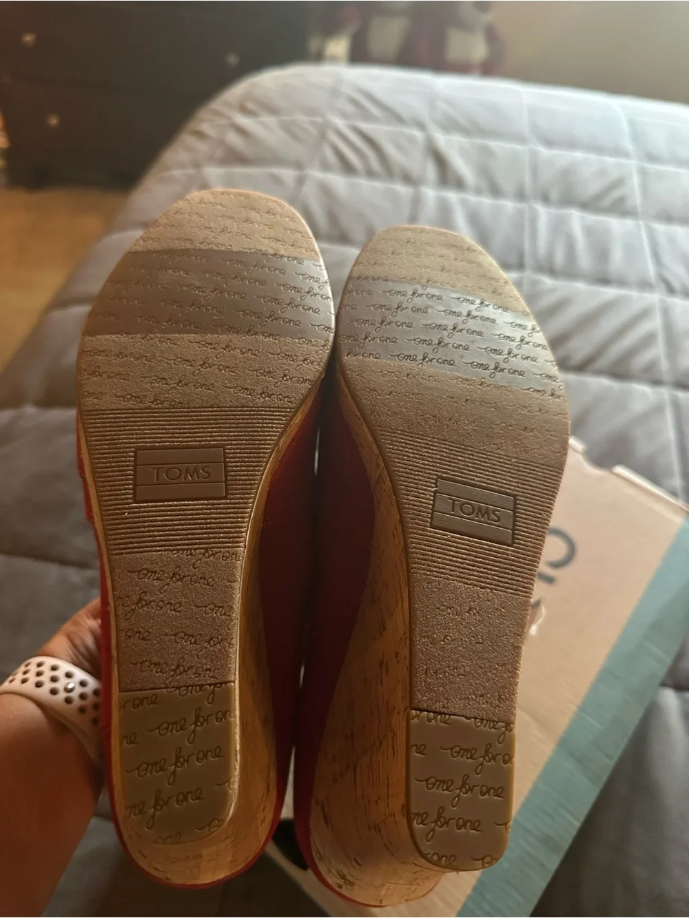 TOMS Red Open-Toe Cork Wedge Sandals